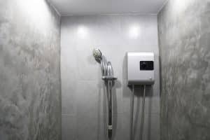 water heater installed on grey tile